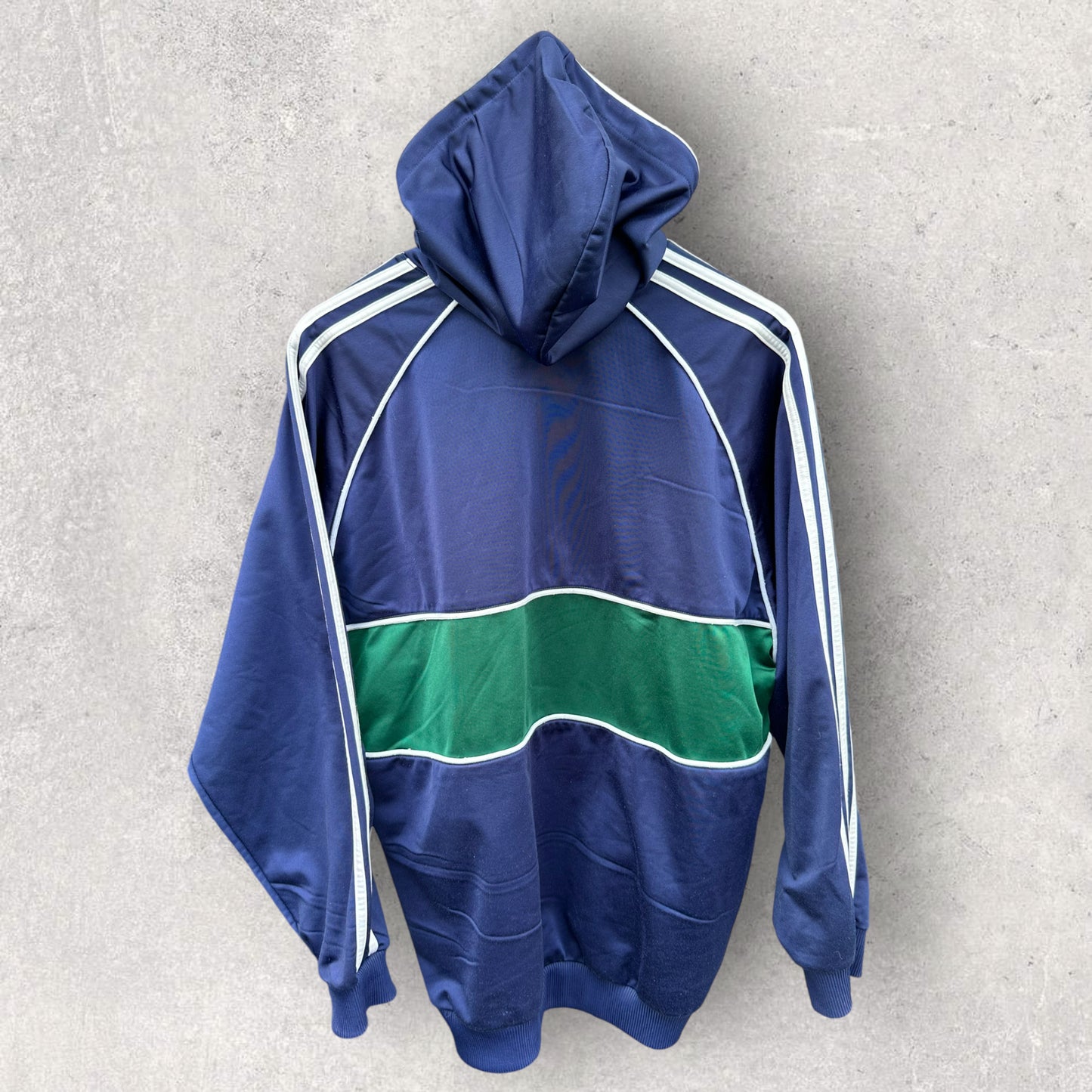 ADIDAS VINTAGE GREEN & BLUE HALF ZIP HOODED JACKET