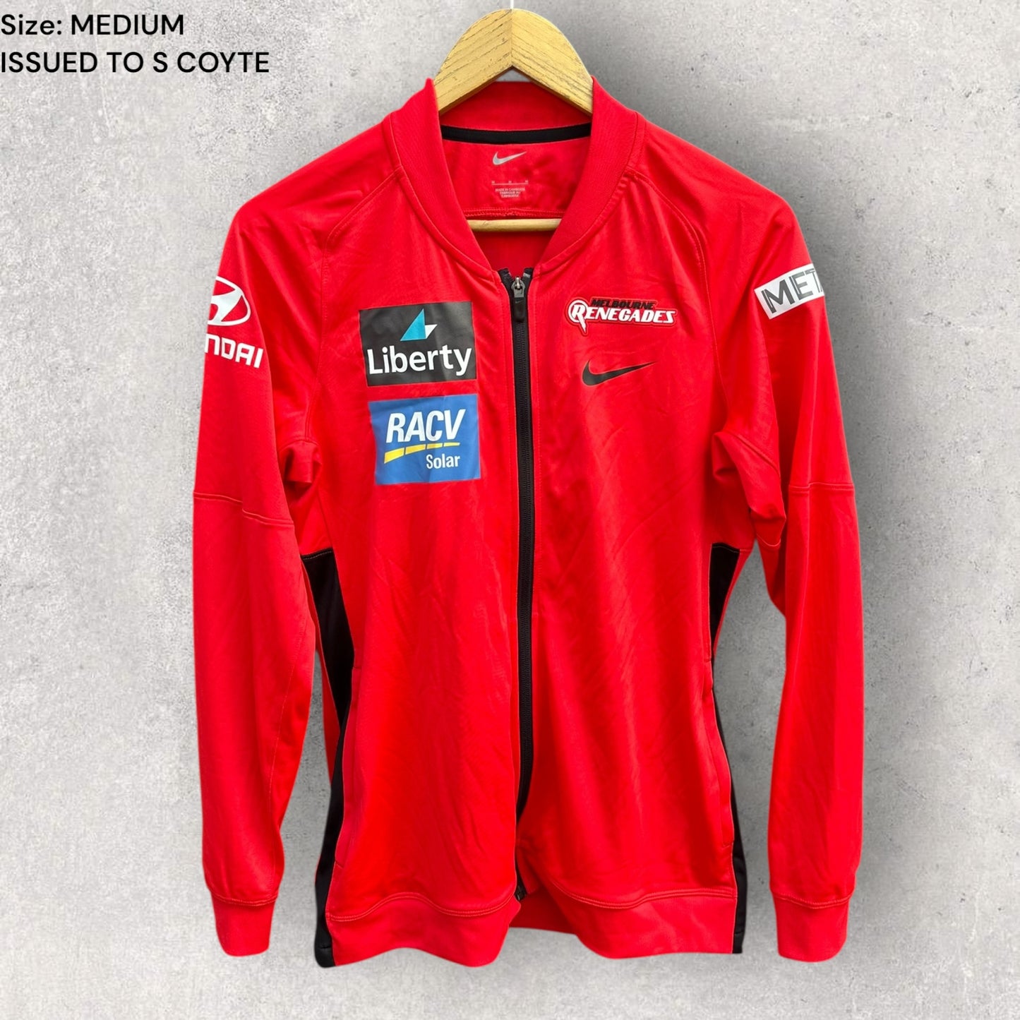 MELBOURNE RENEGADES NIKE FULL ZIP LONG SLEEVE JACKET PLAYER ISSUED TO S COYTE