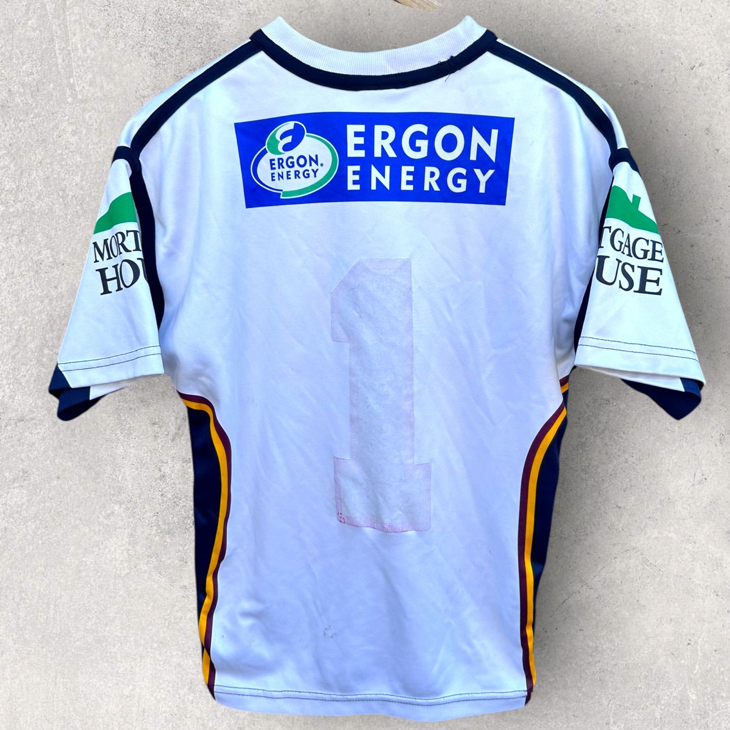 BRISBANE BRONCOS 2004 NIKE AWAY PLAYER ISSUED + SIGNED JERSEY TO KARMICHAEL HUNT