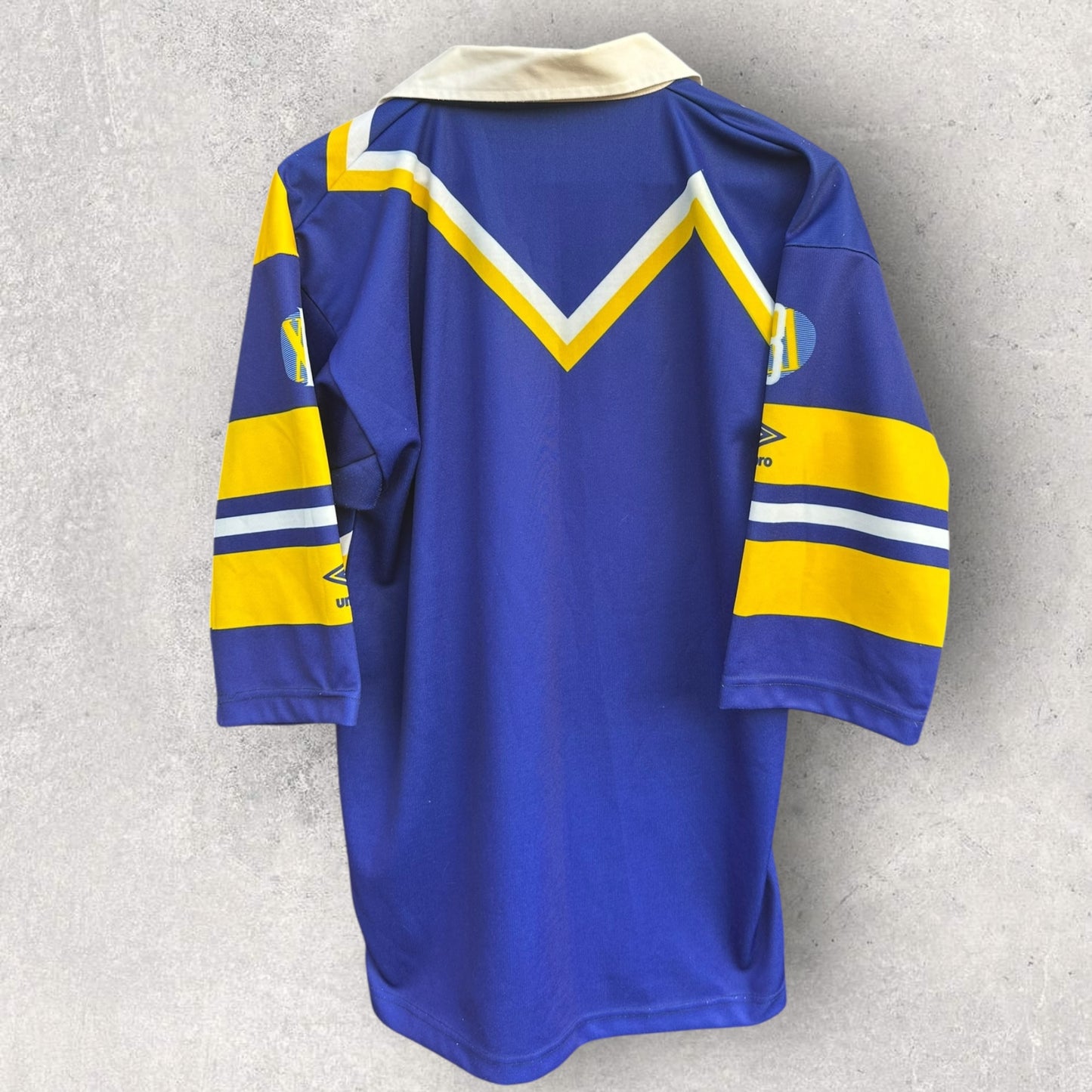 LEEDS RHINOS RUGBY LEAGUE 1990 UMBRO 3/4 SLEEVE VINTAGE JERSEY