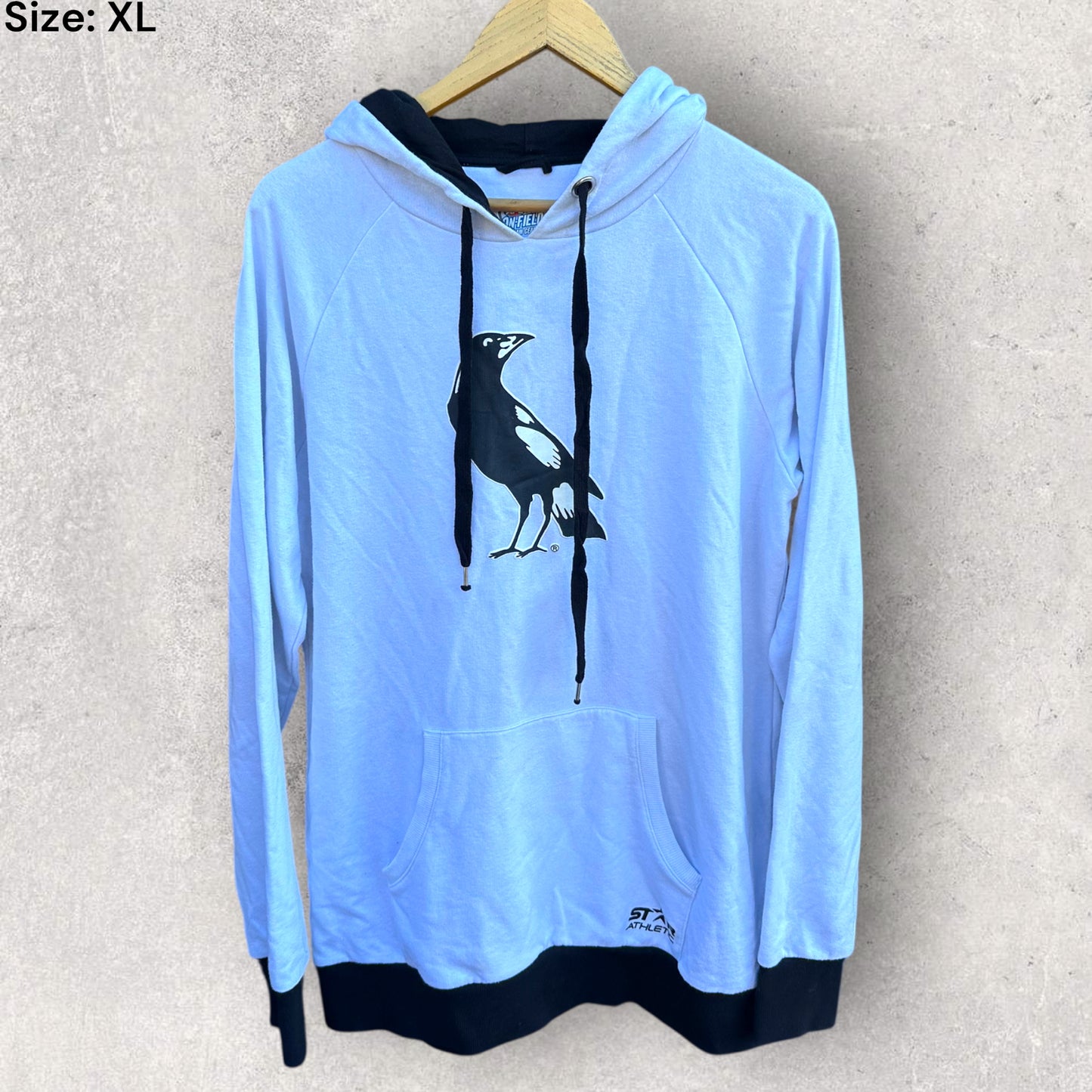 COLLINGWOOD MAGPIES WHITE PULLOVER HOODED JUMPER