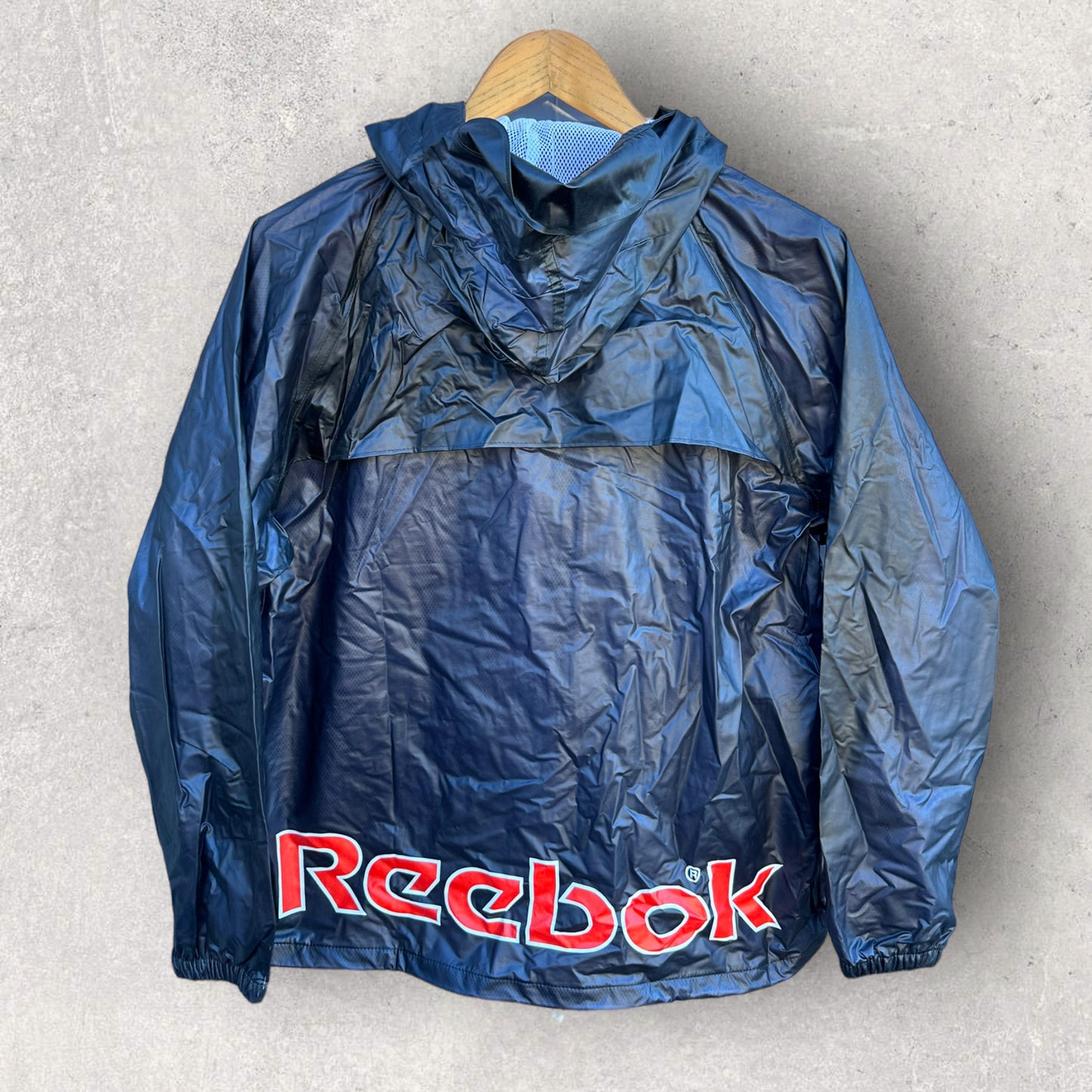 REEBOK VINTAGE BLACK BUTTON UP HOODED JACKET
