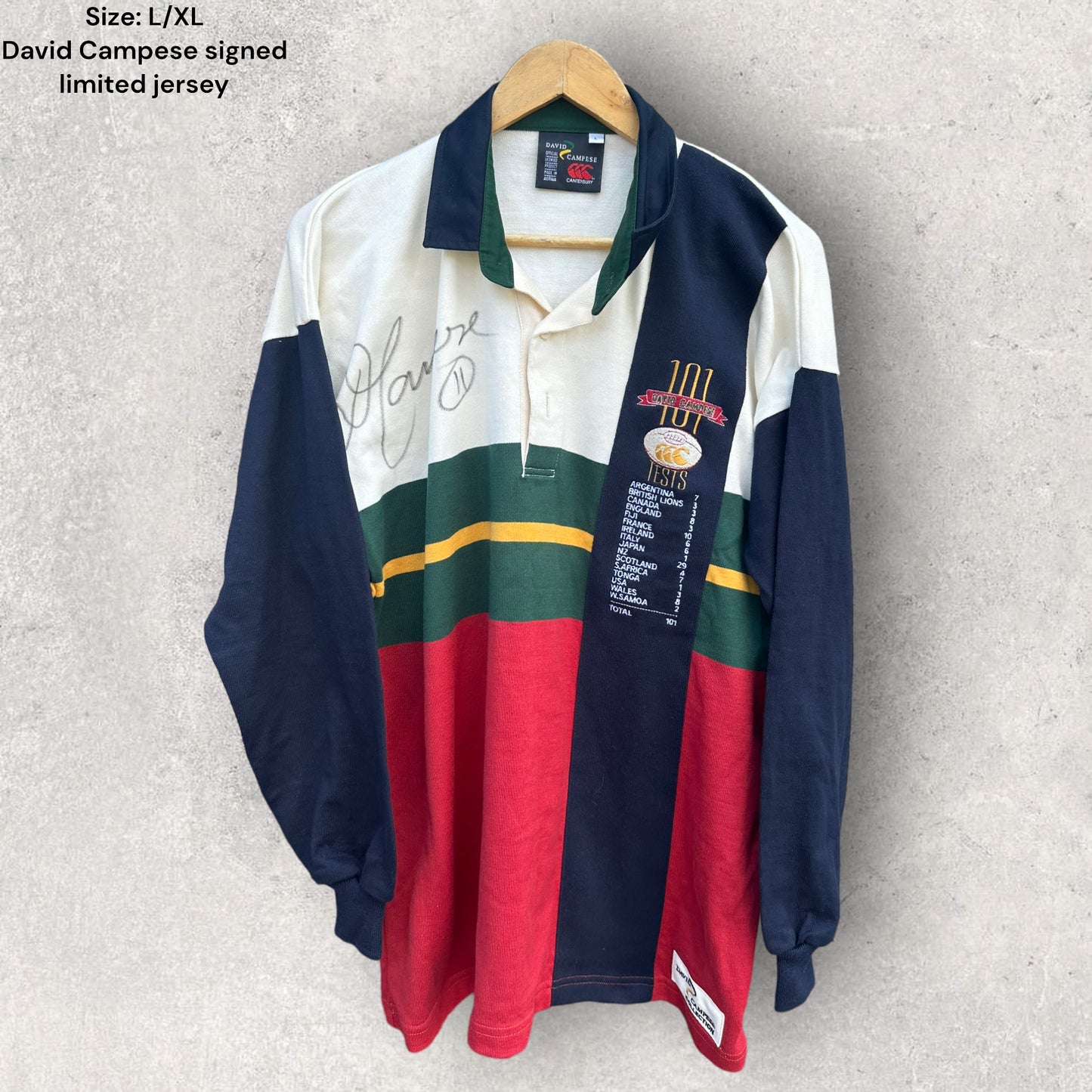 DAVID CAMPESE 100 TEST LIMITED EDITION + SIGNED CANTERBURY JERSEY