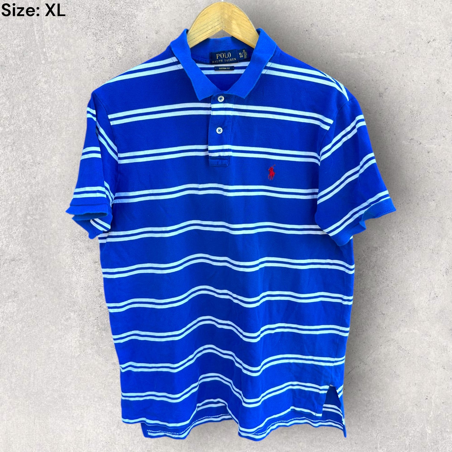 RALPH LAUREN POLO BLUE STRIPPED SHORT SLEEVE POLO SHIRT