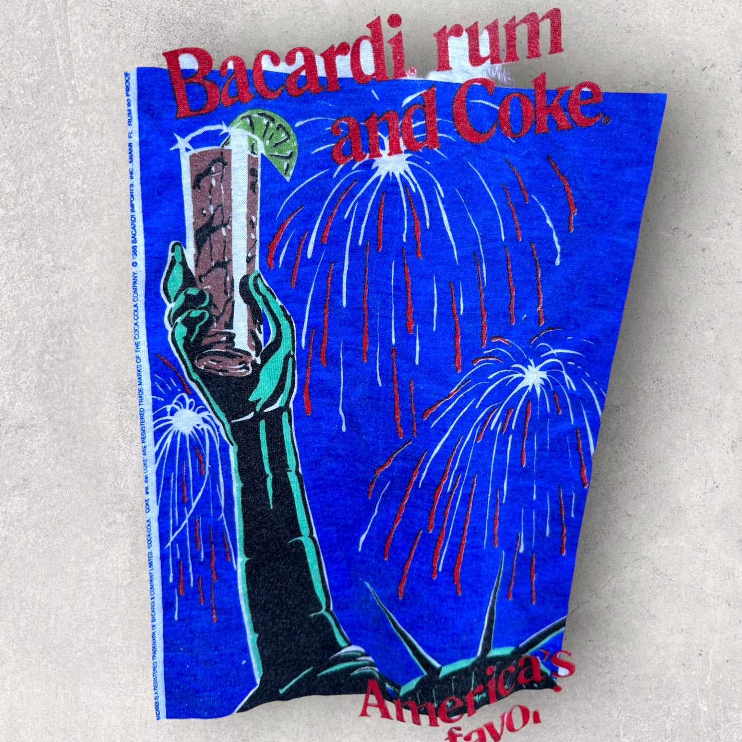 BARCARDI RUM & COLA 1988 VINTAGE SINGLE STITCHED T-SHIRT
