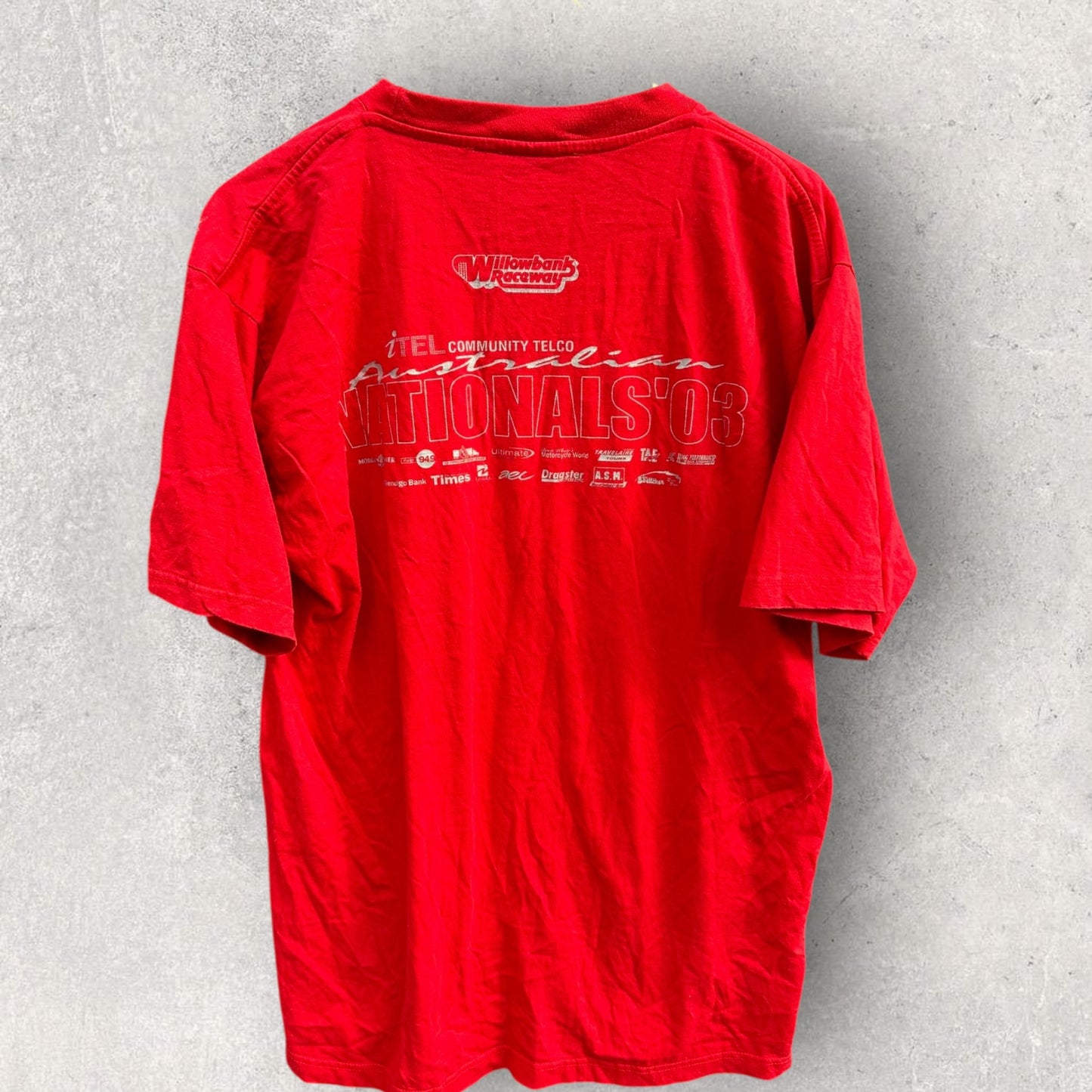 AUSTRALIAN DRAG RACING NATIONALS 2003 VINTAGE RED SHORT SLEEVE SHIRT