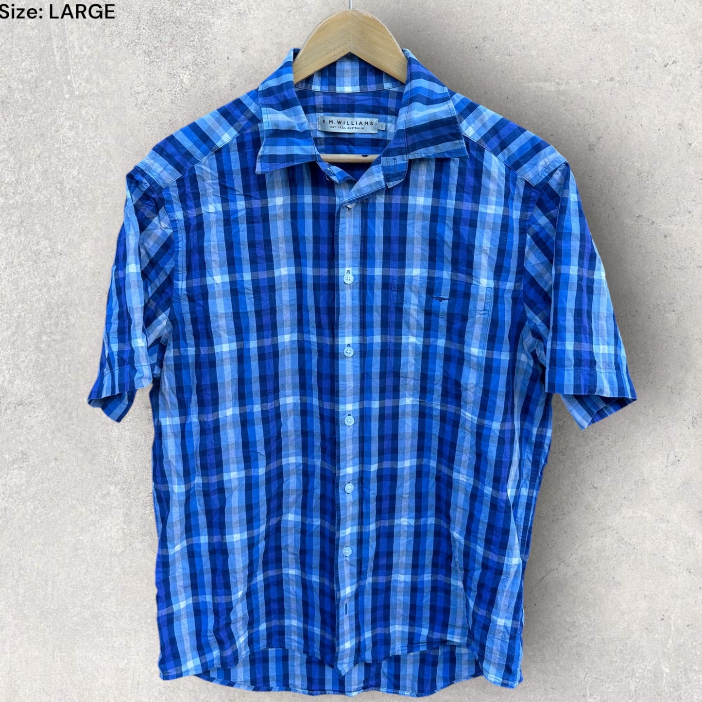 RM WILLIAMS BLUE SHORT SLEEVE CHECKERED SHIRT