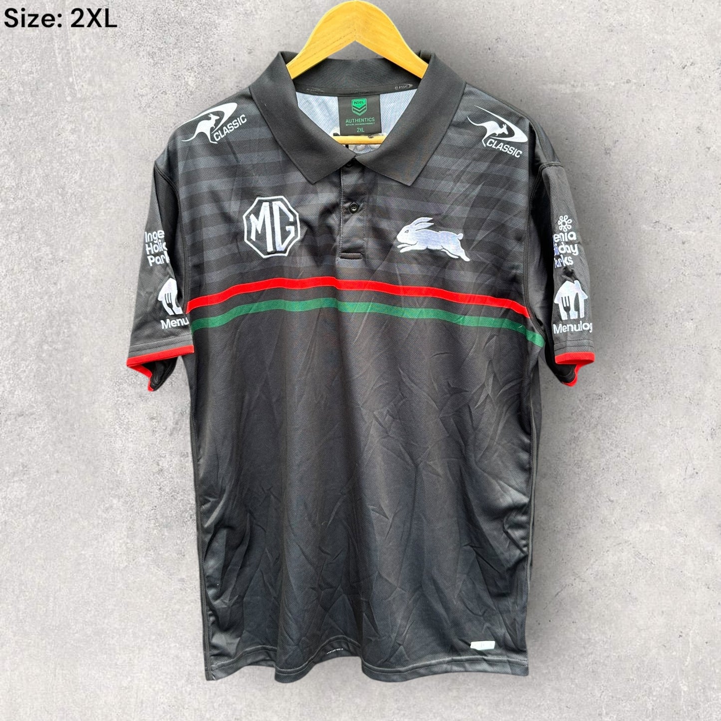 SOUTH SYDNEY RABBITOHS PLAYER ISSUED CLASSIC BLACK POLO SHIRT