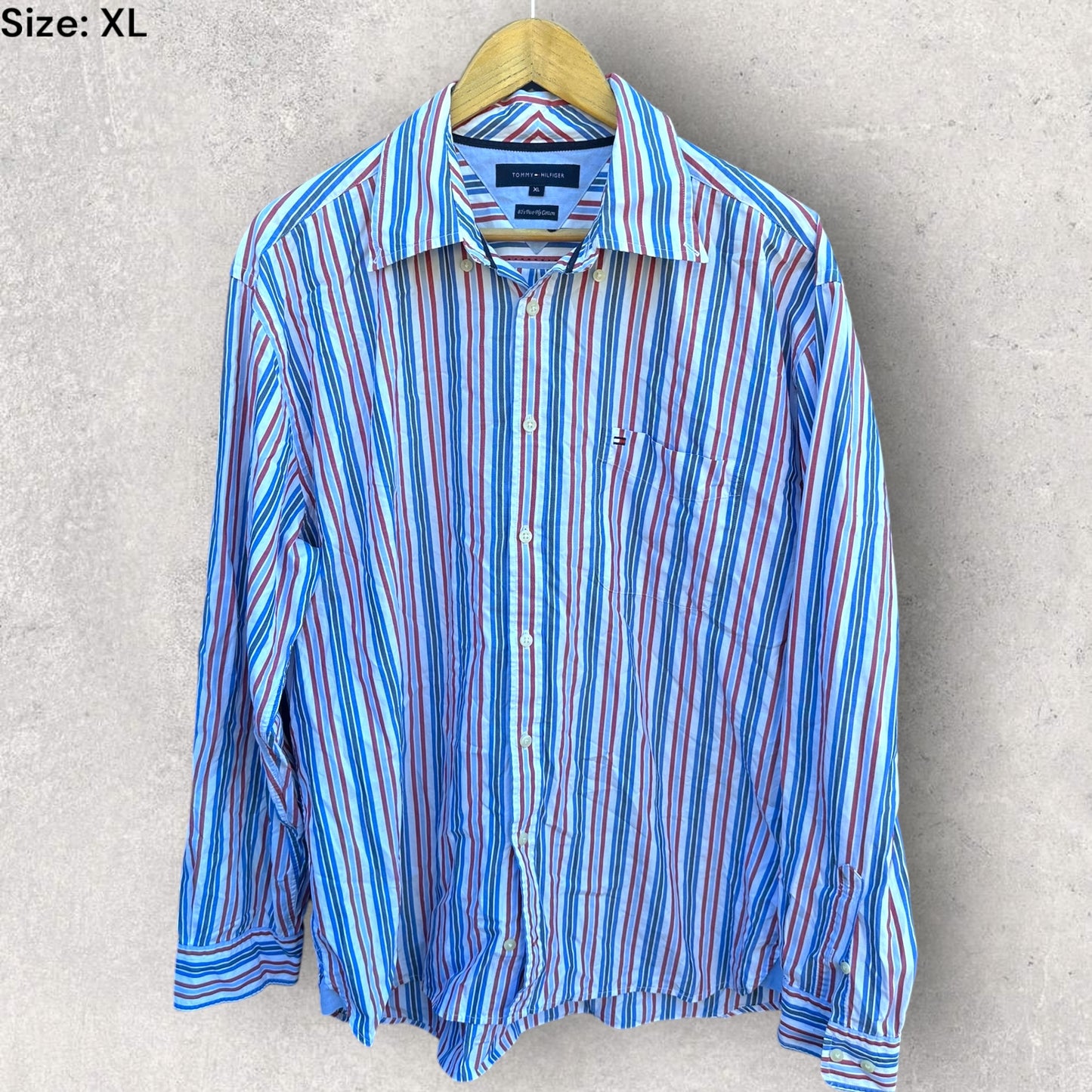 TOMMY HILFIGER STRIPPED LONG SLEEVE BUTTON UP SHIRT