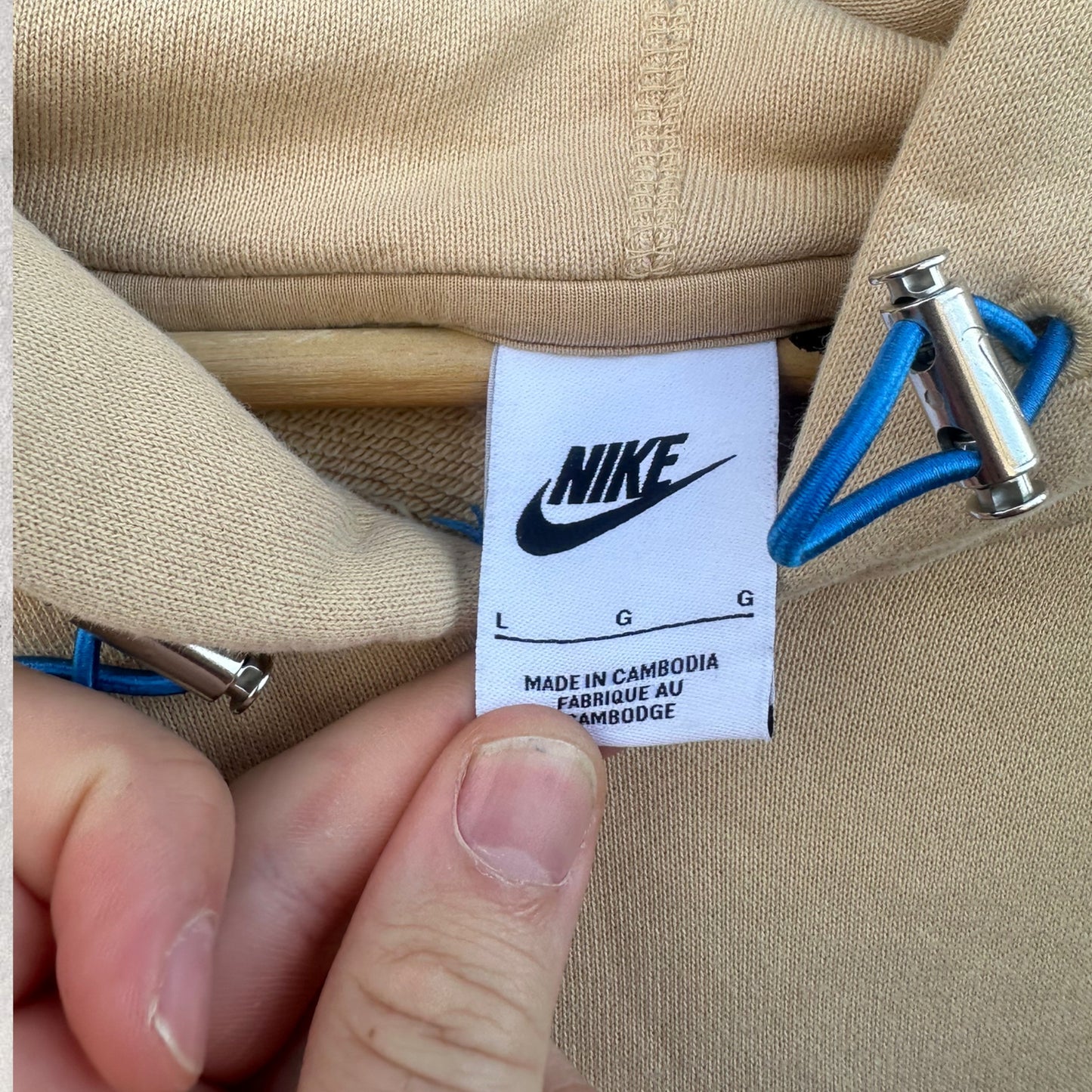 NIKE AIR MENS FRENCH TERRY BEIGE PULLOVER HOODED JUMPER
