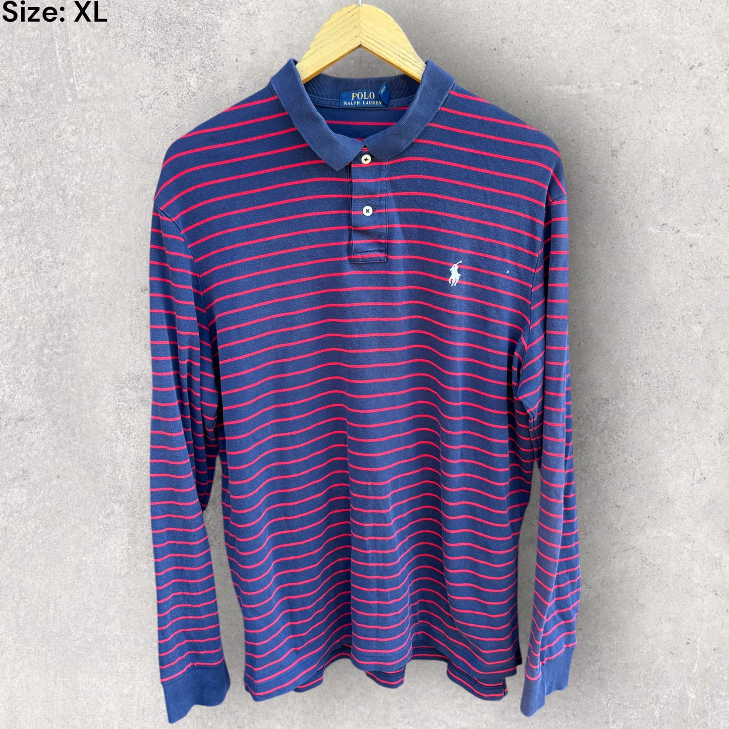 RALPH LAUREN POLO RED & BLUE LONG SLEEVE POLO SHIRT