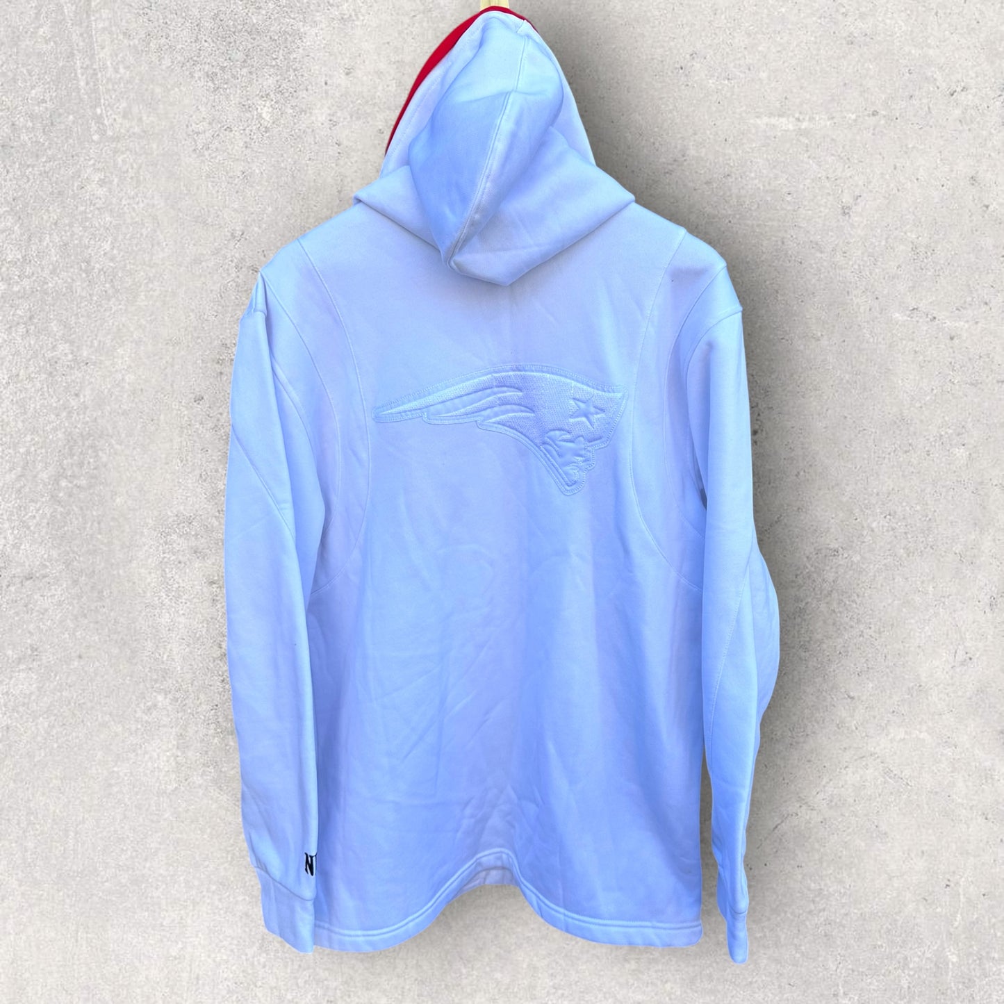 NEW ENGLAND PATRIOTS WHITE CHEST ZIP PULLOVER HOODED JUMPER