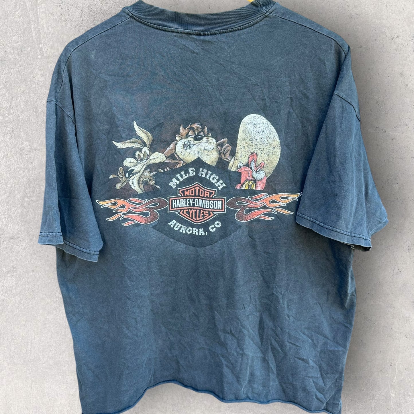 HARLEY DAVIDSON 2000 LOONEY TUNES MILE HIGH, AURORA VINTAGE SHORT SLEEVE SHIRT