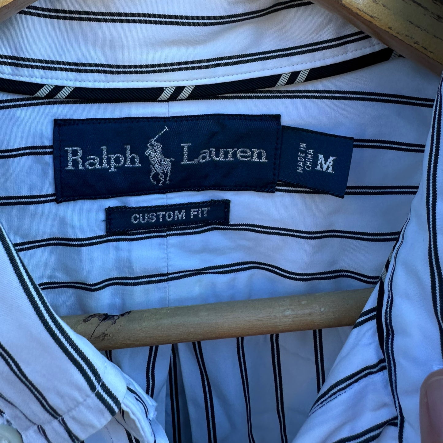 RALPH LAUREN POLO WHITE AND BLACK STRIPPED LONG SLEEVE BUTTON UP SHIRT