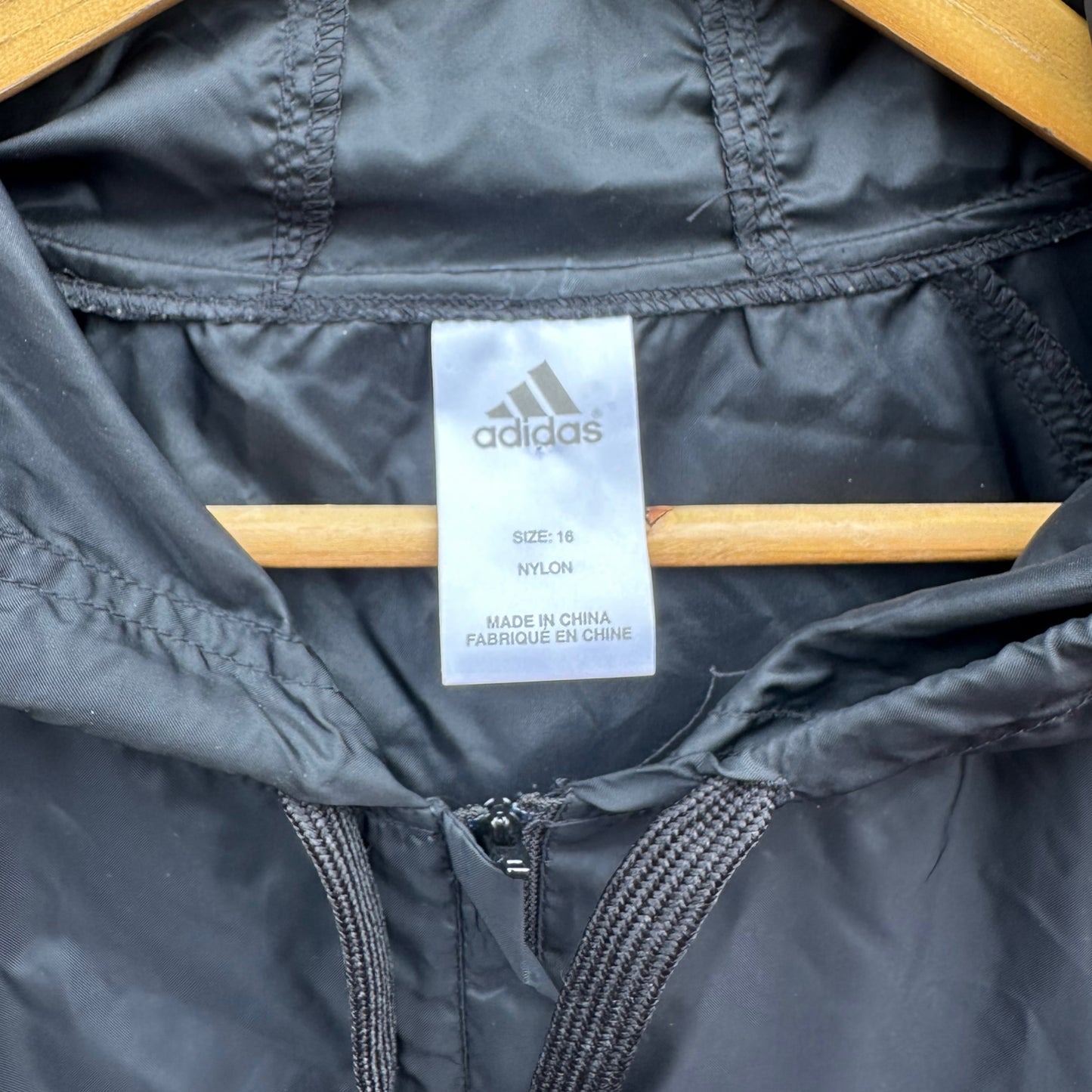 NEW ZEALAND ALL BLACKS ADIDAS KIDS HALF ZIP BLACK WINDBREAKER HOODED JACKET