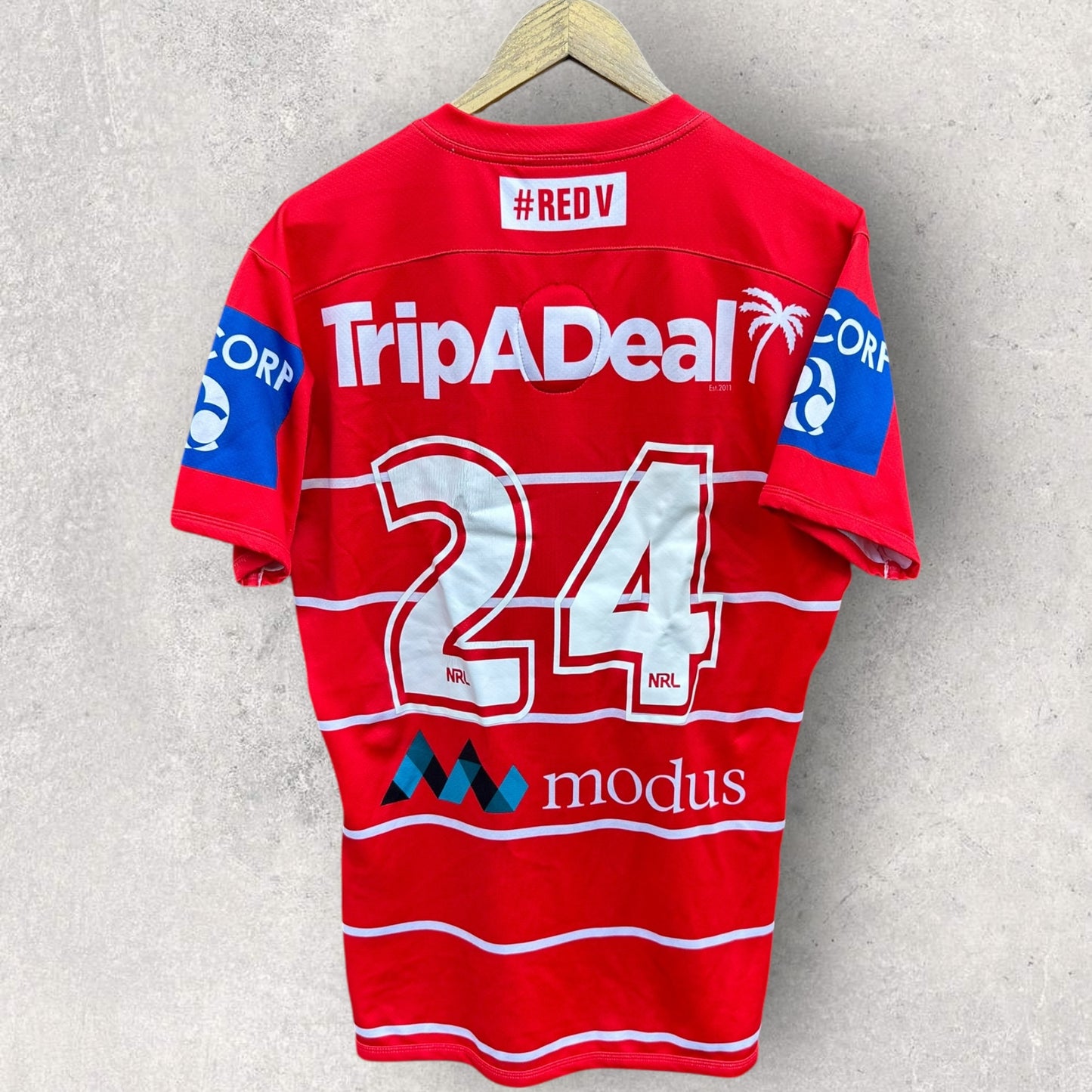 ST GEORGE ILLAWARRA DRAGONS 2022 AWAY PLAYER WORN MATCH JERSEY - S FINAU