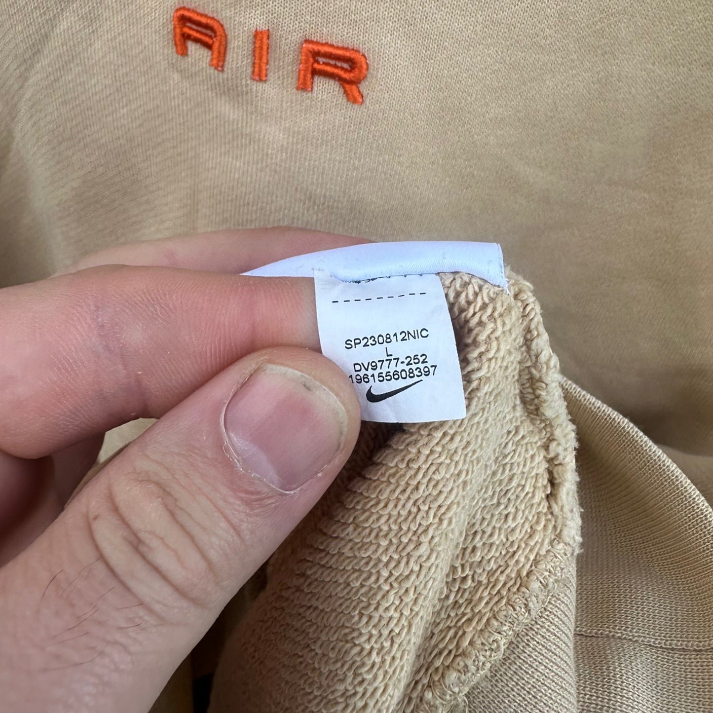 NIKE AIR MENS FRENCH TERRY BEIGE PULLOVER HOODED JUMPER