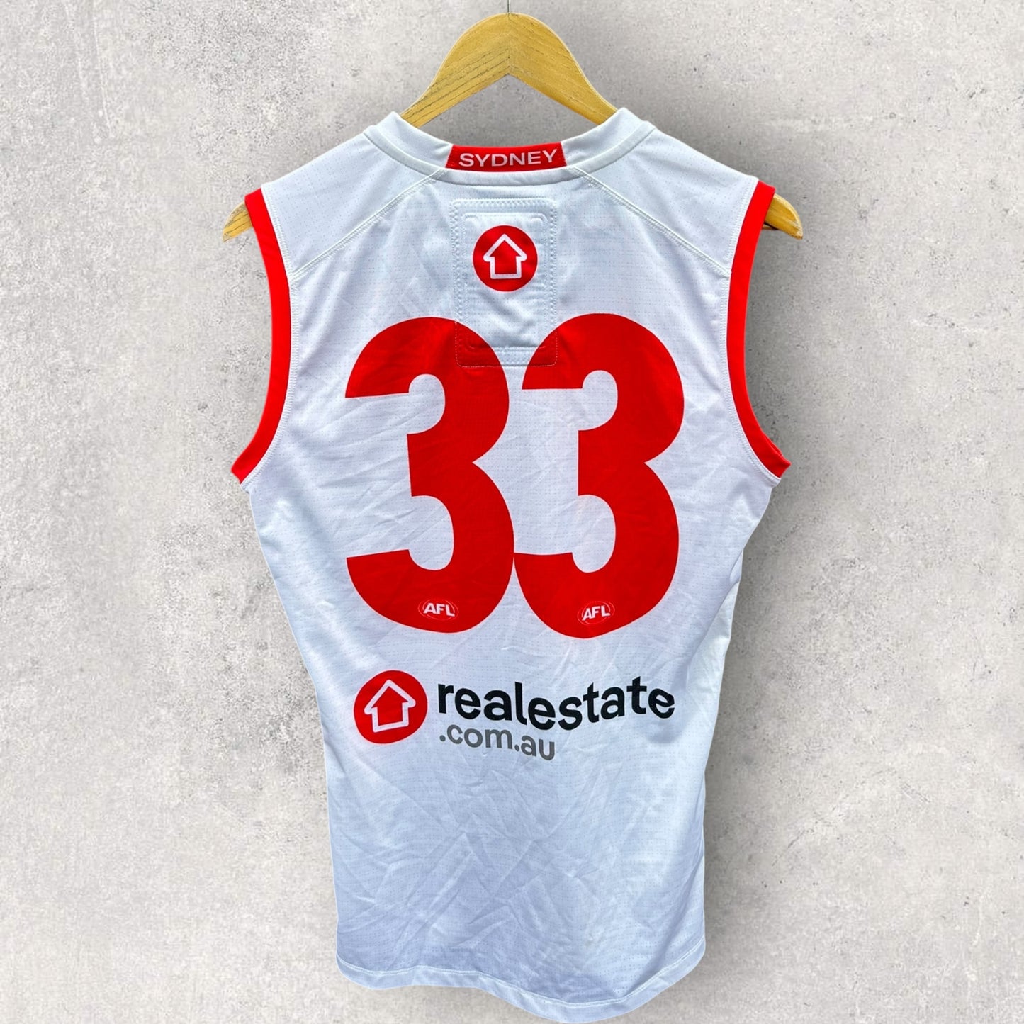 SYDNEY SWANS AWAY NIKE 2024 MATCH WORN GUERNSEY CAIDEN CLEARY