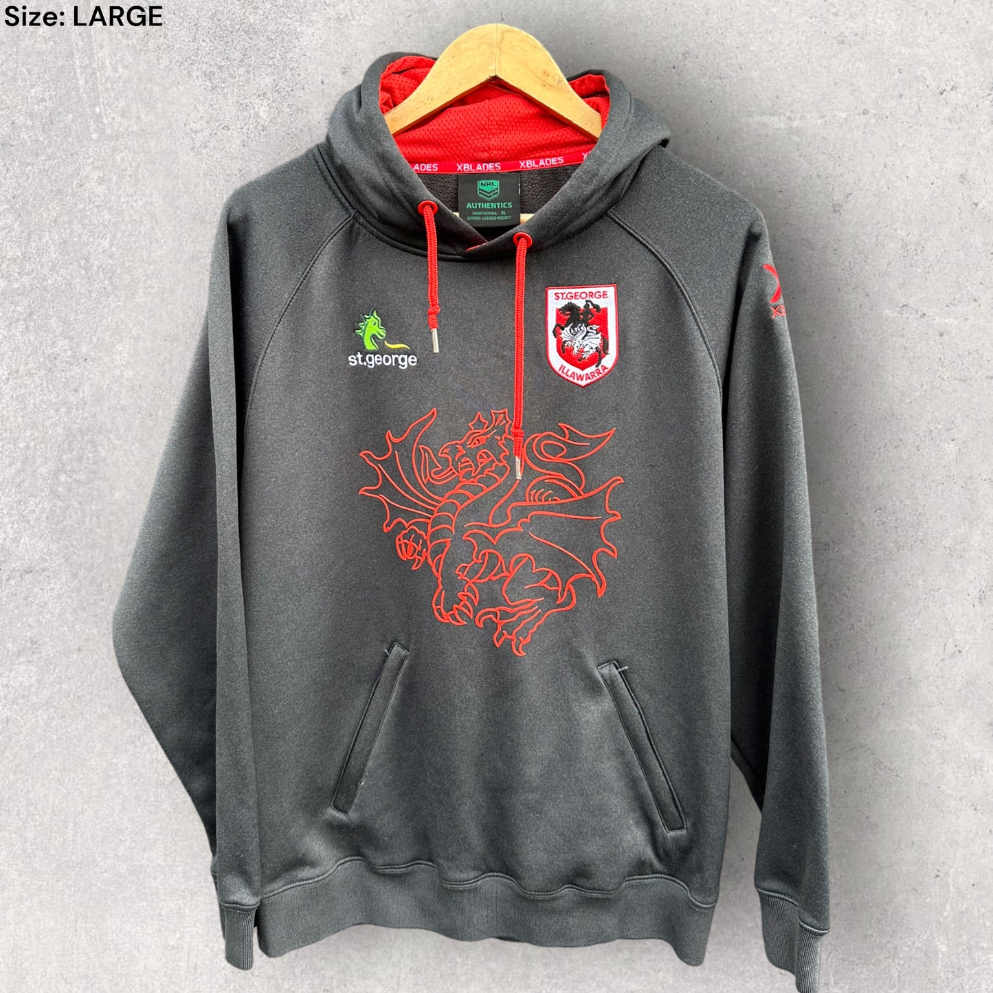 ST GEORGE ILLAWARRA DRAGONS X-BLADES GREY HOODED JUMPER