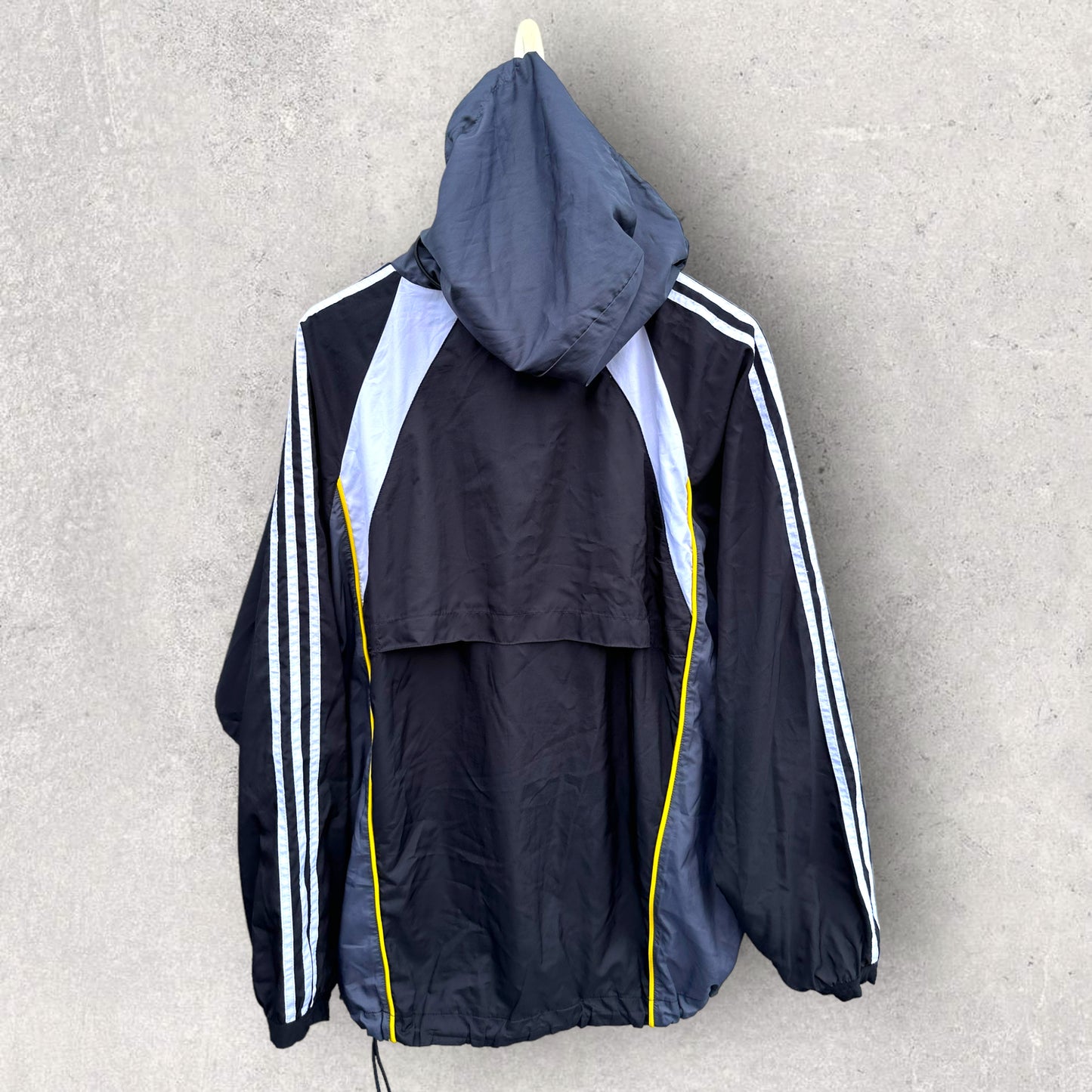 ADIDAS BLACK HOODED WINDBREAKER JACKET
