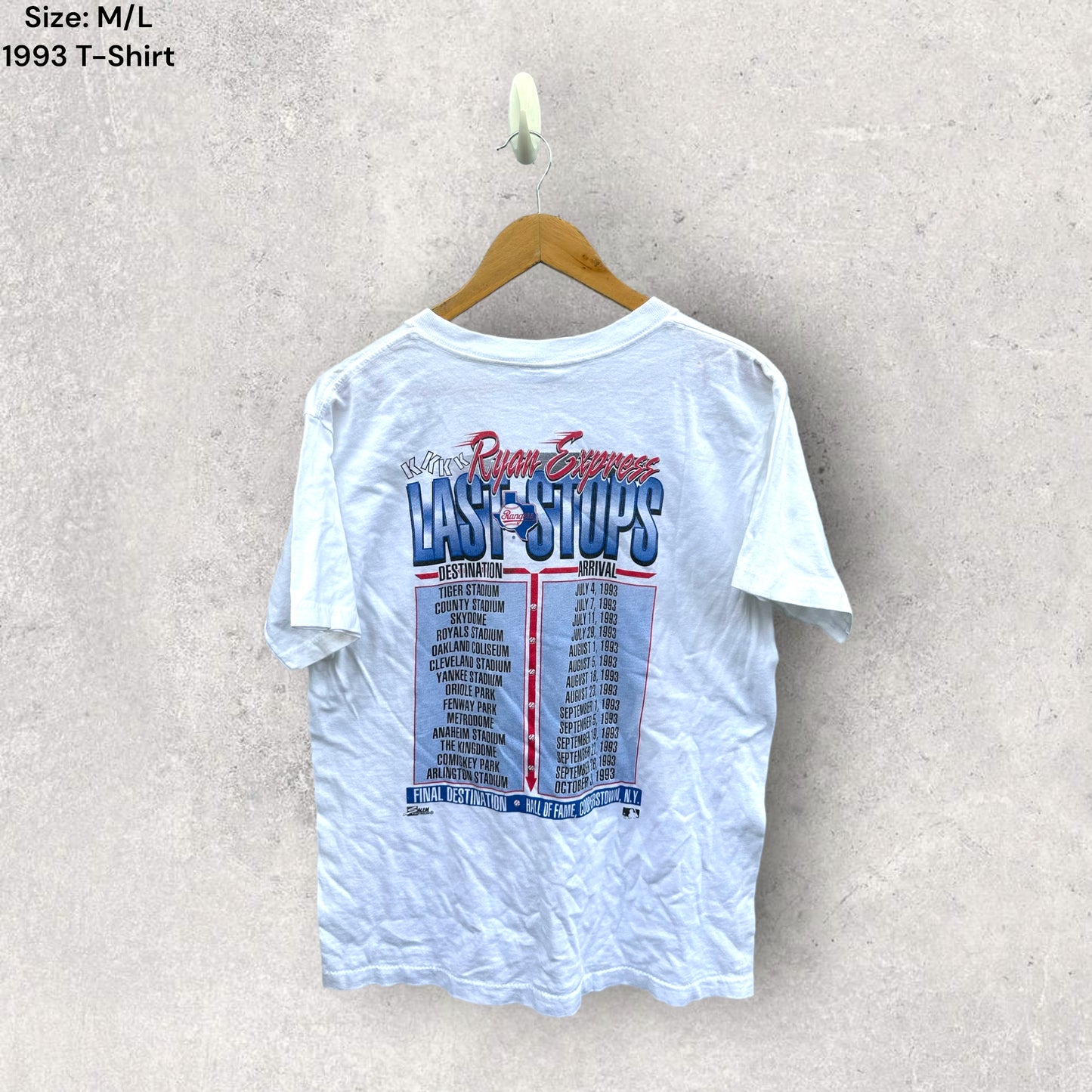 RYAN NOLAN MLB 1993 VINTAGE RETIREMENT TOUR T-SHIRT