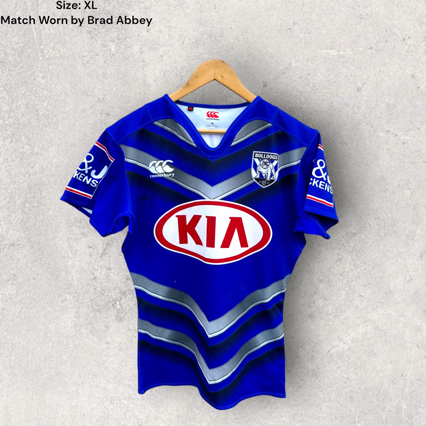 BRAD ABBEY CANTERBURY MATCH WORN + SIGNED JERSEY