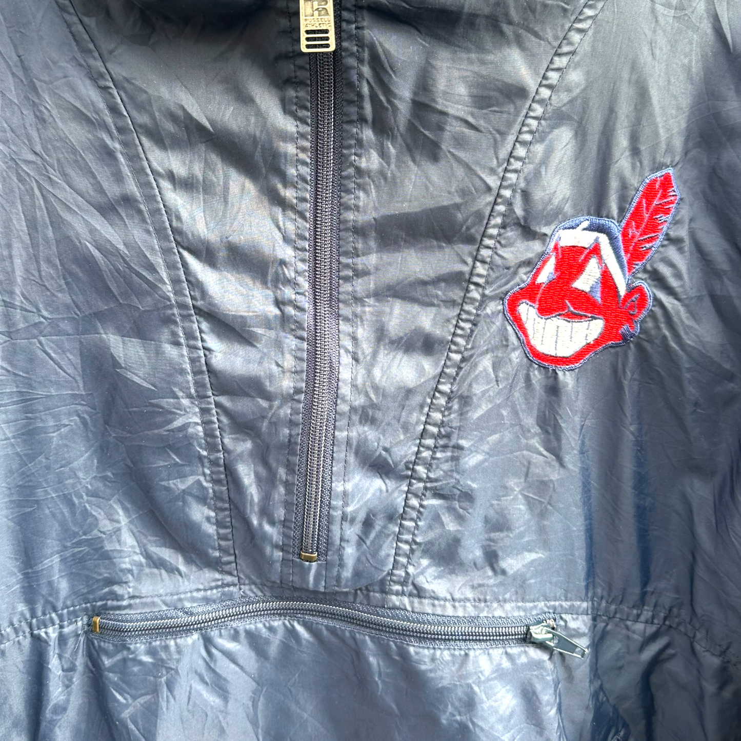 CLEVELAND INDIANS VINTAGE RUSSEL ATHLETIC QUARTER ZIP WINDBREAKER