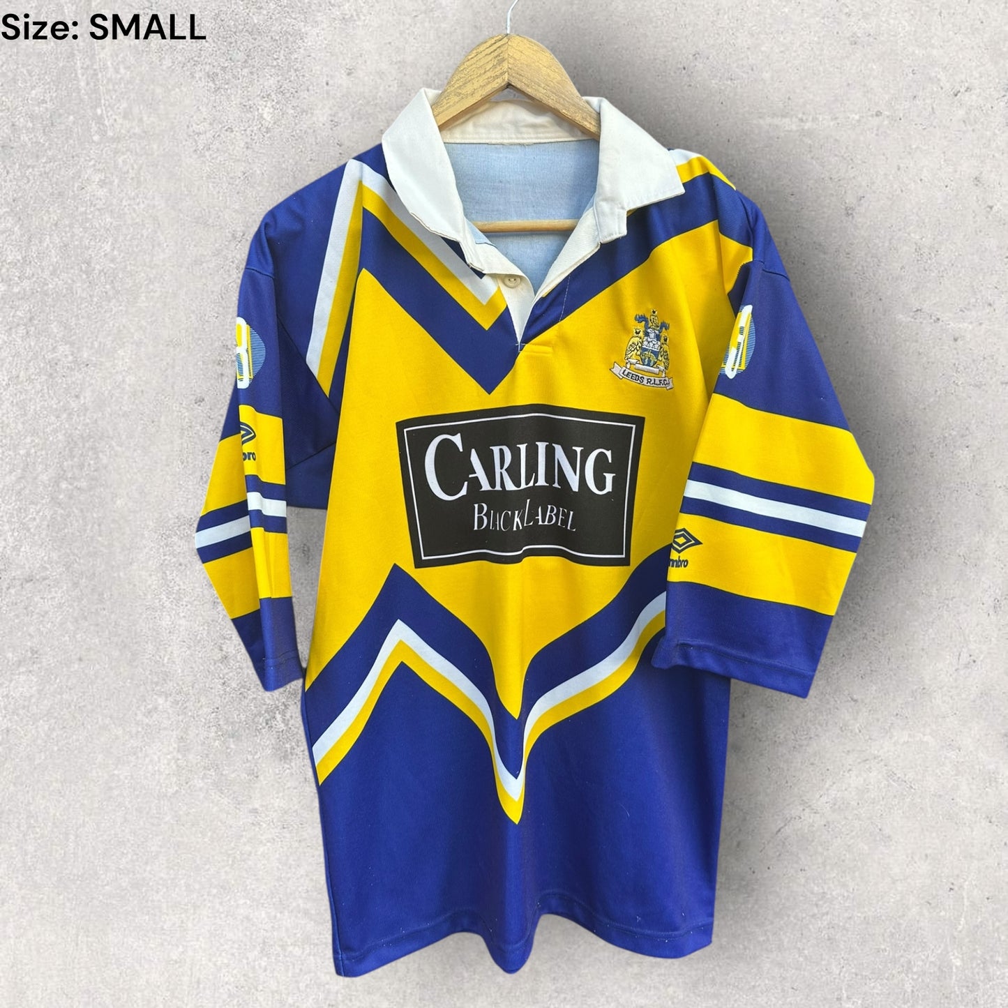 LEEDS RHINOS RUGBY LEAGUE 1990 UMBRO 3/4 SLEEVE VINTAGE JERSEY