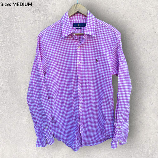 RALPH LAUREN POLO PINK & WHITE CHECKERED LONG SLEEVE BUTTON UP SHIRT
