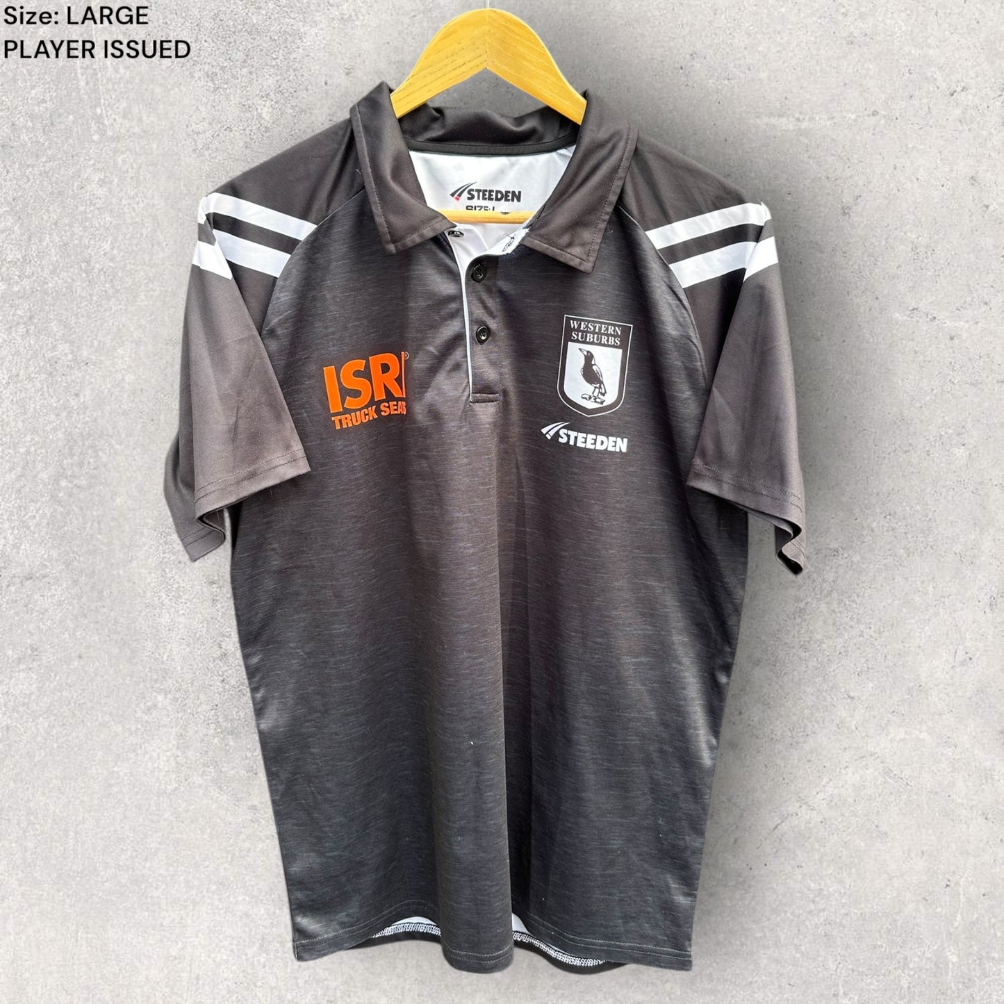WESTERN SUBURBS MAGPIES MEDIA POLO SHIRT PLAYER ISSUED TO BRANDON TUMETH