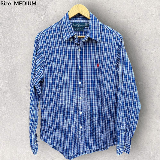 RALPH LAUREN POLO BUTTON UP LONG SLEEVE BLUE CHECKERED SHIRT