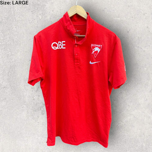 SYDNEY SWANS NIKE ON FIELD RED MEDIA POLO SHIRT