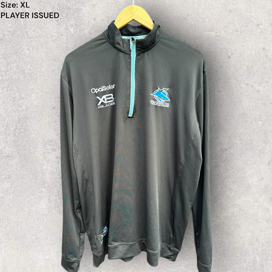 CRONULLA SHARKS PLAYER ISSUED HALF ZIP LONG SLEEVE TRAINING SHIRT