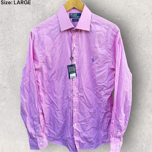 RALPH LAUREN POLO PINK & WHITE STRIPPED LONG SLEEVE BUTTON UP SHIRT BRAND NEW WITH TAGS