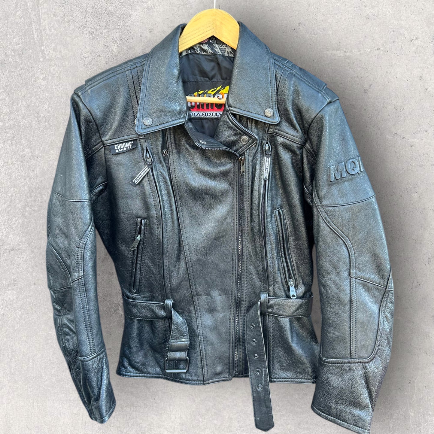 CHROME BANDITS MQP BLACK LEATHER 2003 MOTORBIKE JACKET