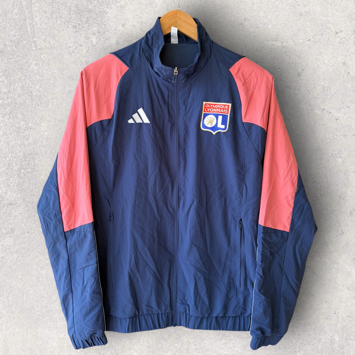 Olympique Lyon Adidas Football Windbreaker Blue & Pink Jacket
