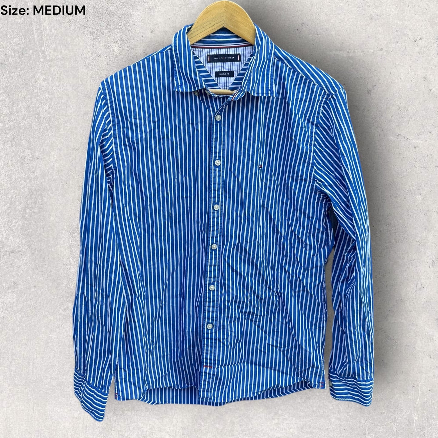 TOMMY HILFIGER BLUE STRIPPED LONG SLEEVE BUTTON UP SHIRT