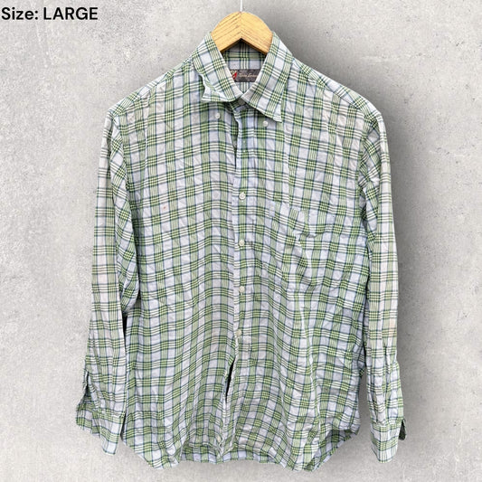 TONINO LAMBORGHINI GREEN CHECKERED LONG SLEEVE BUTTON UP SHIRT