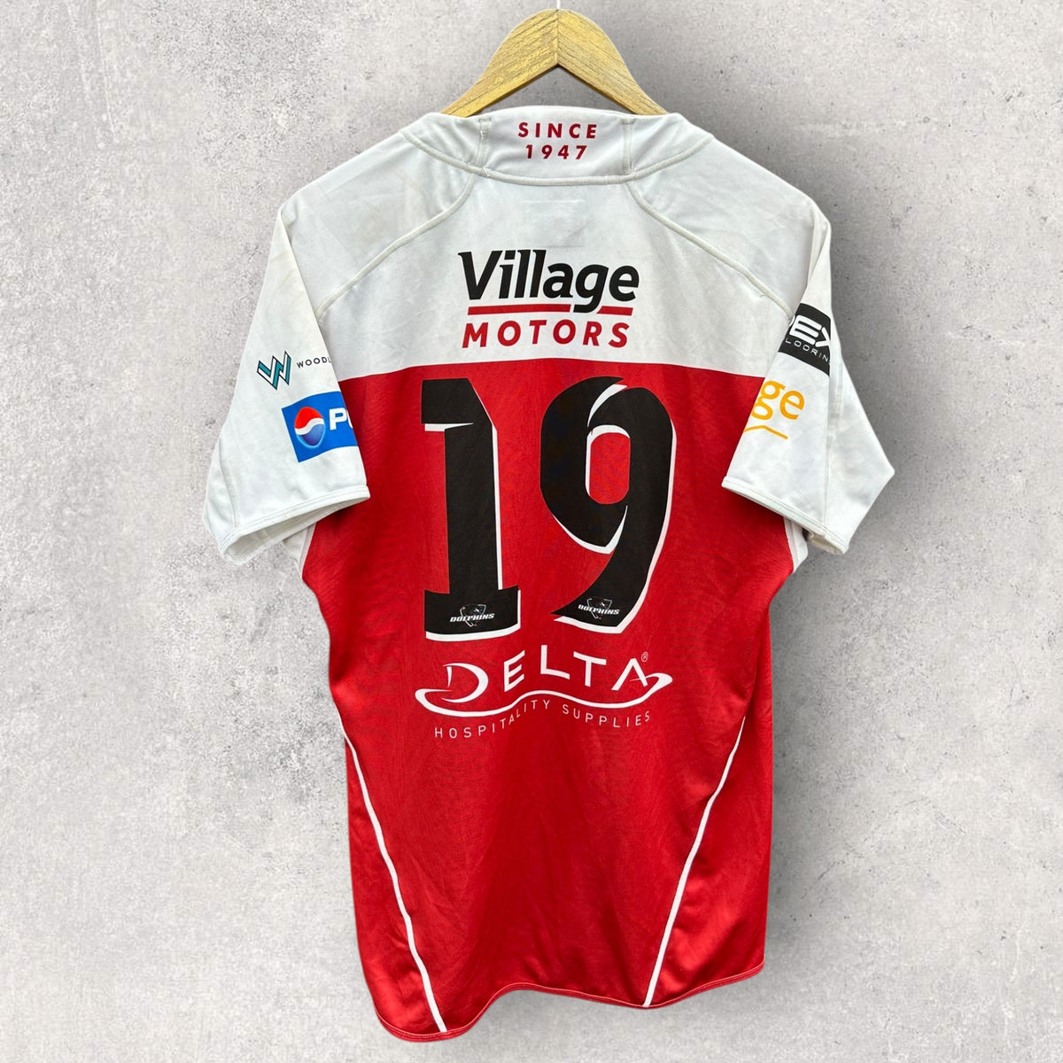 REDCLIFFE DOLPHINS PRESTON RIKI MATCH WORN + SIGNED HOSTPLUS CUP JERSEY