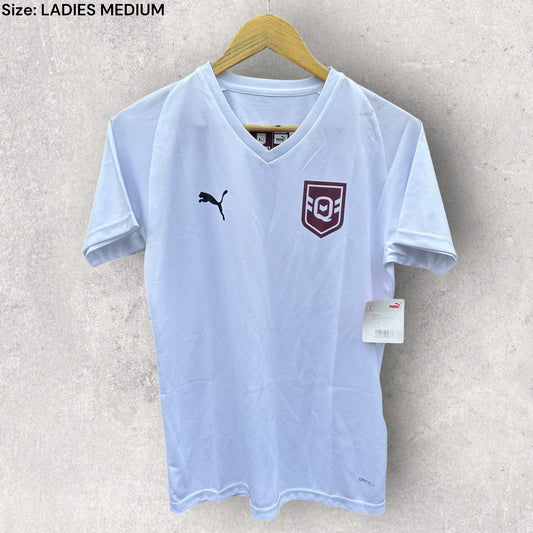 QUEENSLAND MAROONS PUMA U19 WOMEN EMERGING CAMP WHITE TRAINING SHIRT BRAND NEW WITH TAGS