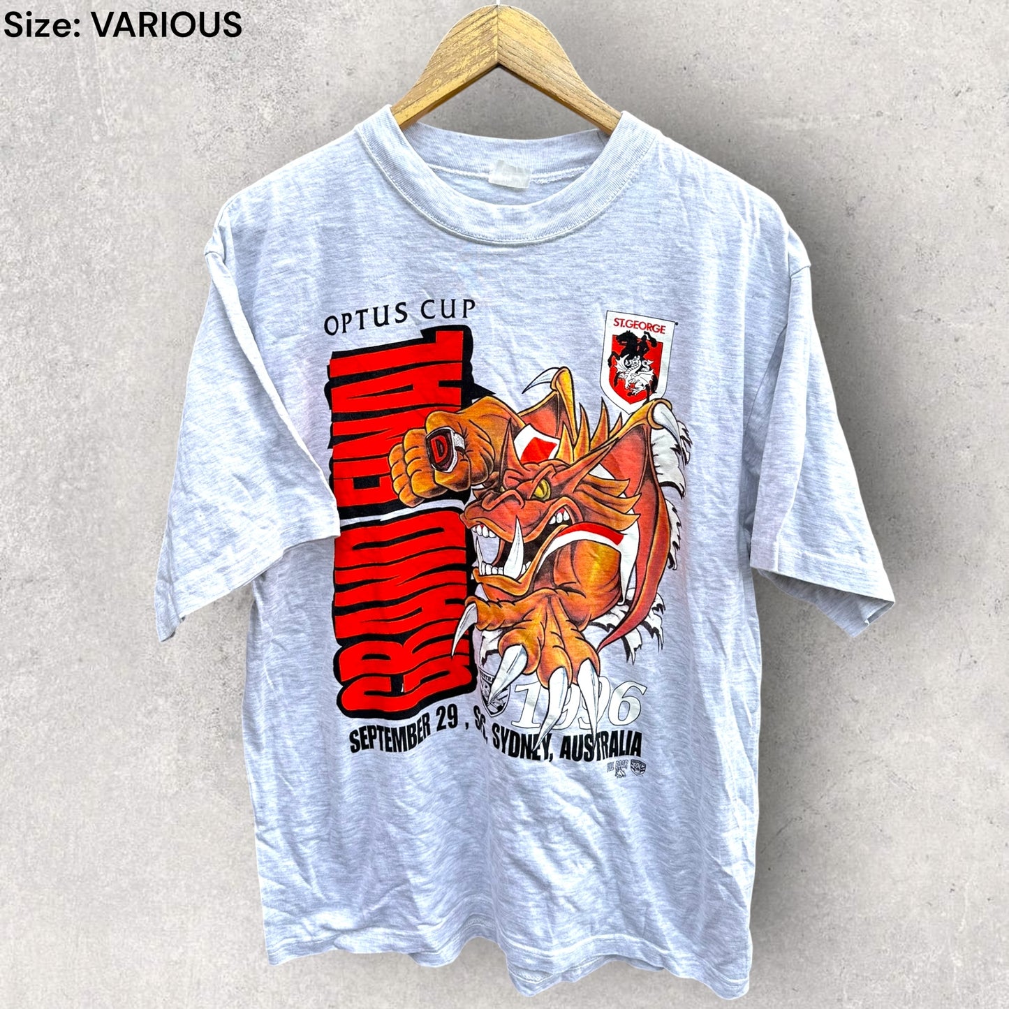 ST GEORGE DRAGONS 1996 OPTUS CUP GRAND FINAL VINTAGE GREY SHIRT