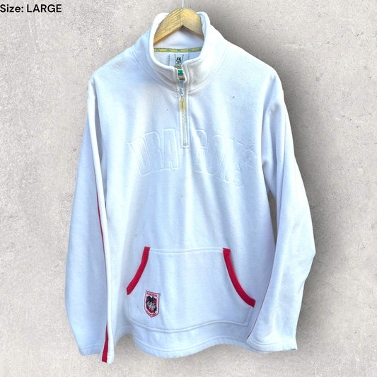 ST GEORGE ILLAWARRA DRAGONS WHITE CHEST ZIP FLEECE JUMPER