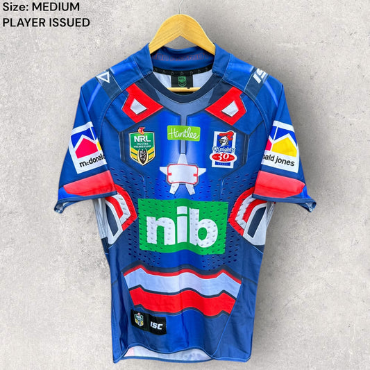NEWCASTLE KNIGHTS 2017 MARVEL IRON PATRIOT PLAYER ISSUED JERSEY TO DANNY LEVI