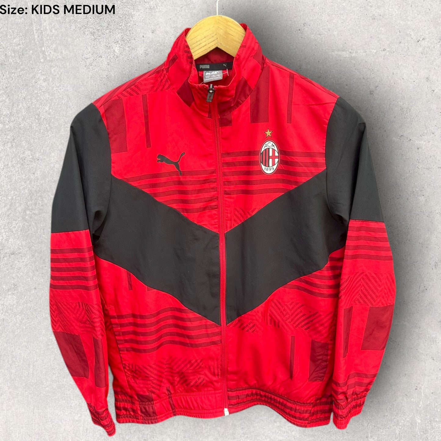 AC MILAN KIDS PUMA RED WINDBREAKER FOOTBALL JACKET