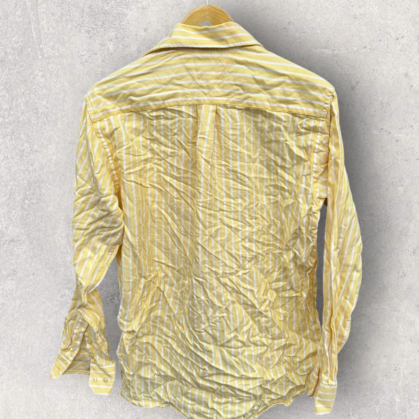 TOMMY HILFIGER MENS YELLOW STRIPPED 80s DESIGN LONG SLEEVE BUTTON UP SHIRT