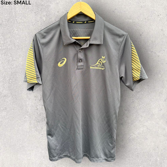 AUSTRALIAN WALLABIES ASICS GREY & GOLD POLO SHIRT