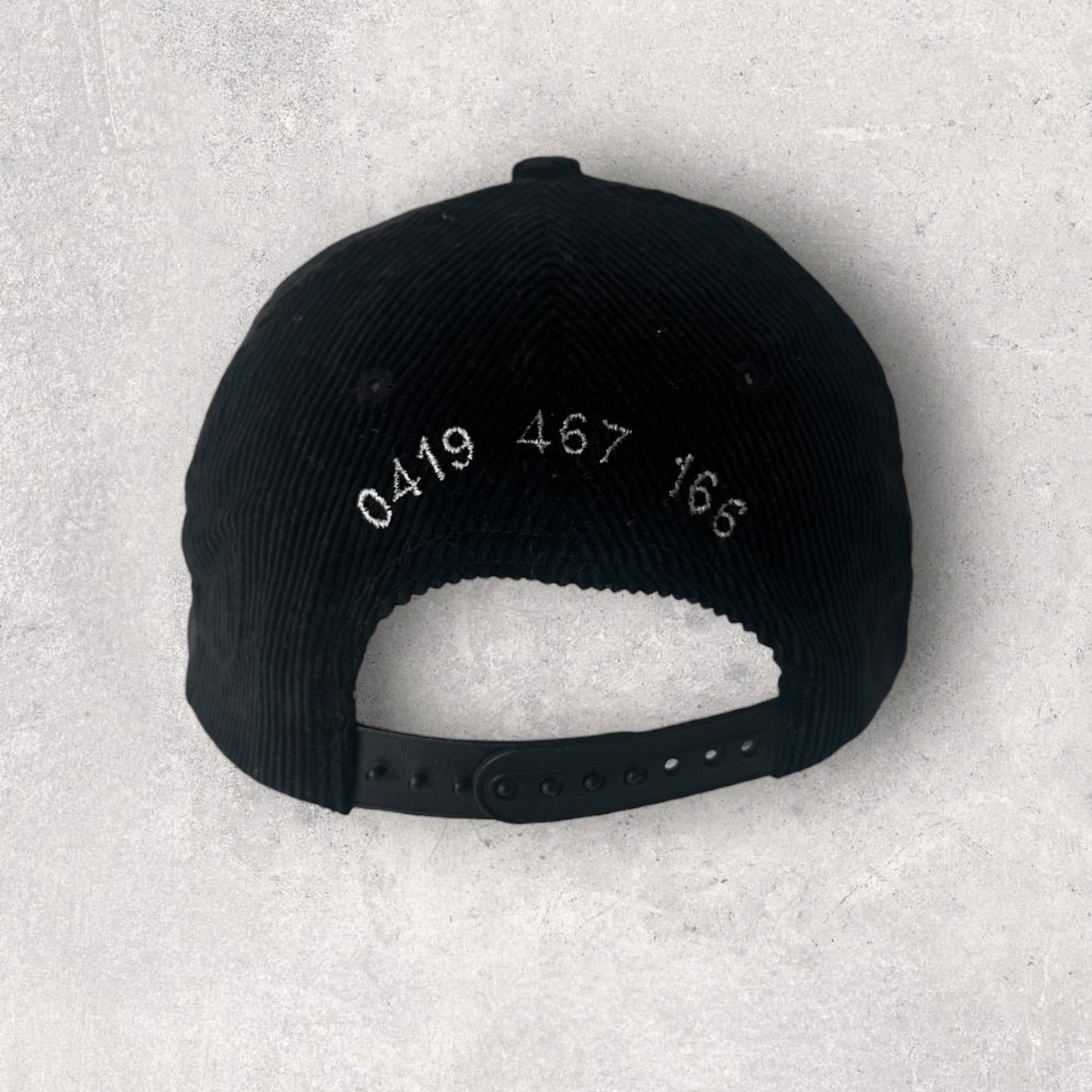 DARRYLS BOBCAT BLACK CORDUROY SNAPBACK HAT