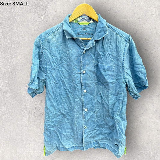 TOMMY BAHAMA BLUE BUTTON UP SHORT SLEEVE SHIRT