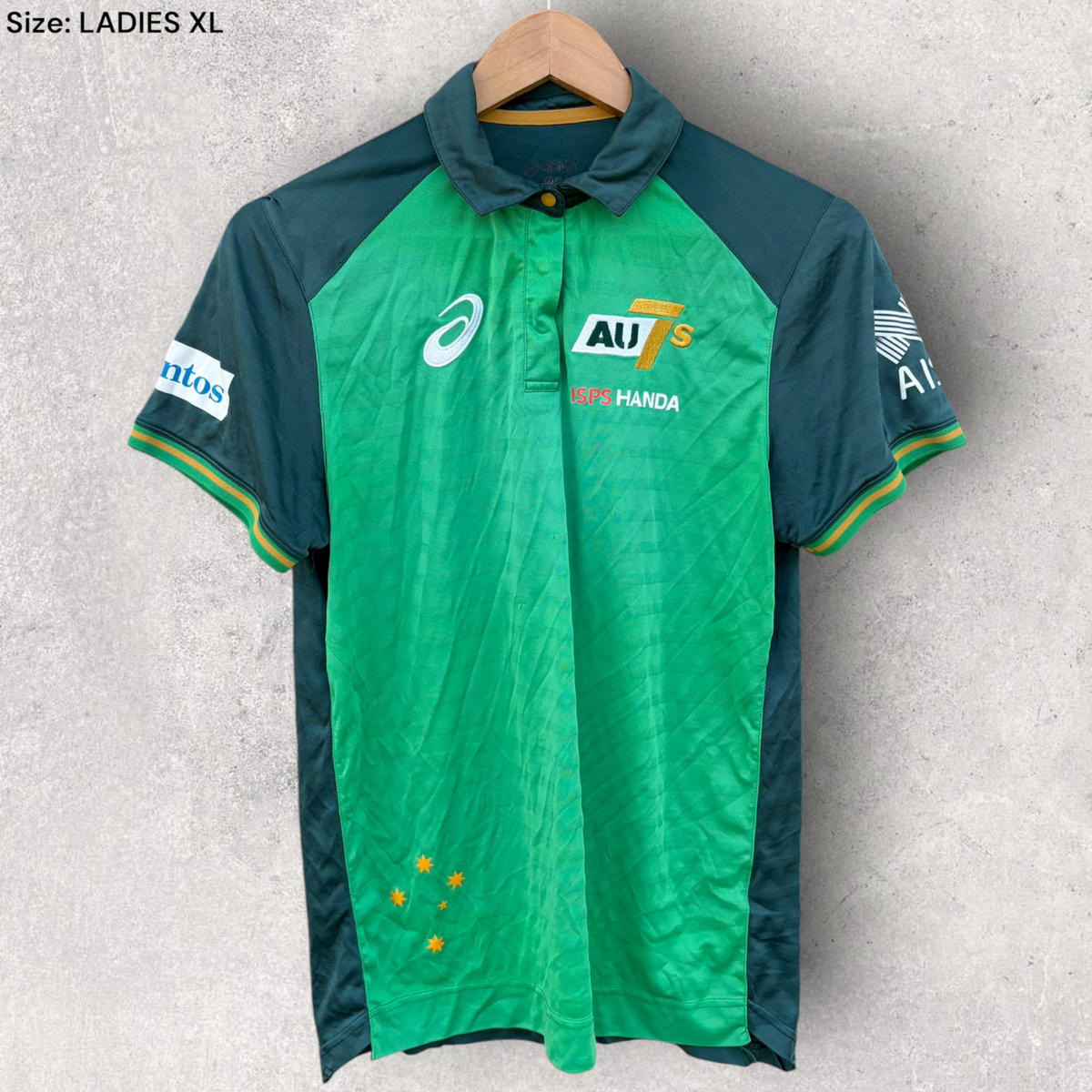 Australia 7s Rugby Union Asics Green Player Issued Media Polo