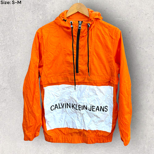 CALVIN KLEIN JEANS ORANGE WINDBREAKER HOODED JACKET